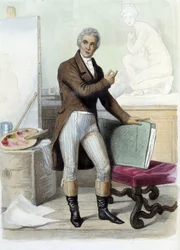 Jacques Louis David, französischer Maler und Karikaturist (1748-1825) in Ed. Mennechet, „Le Plutarque français“