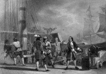 Jean Bart (1650-1702) an Bord des englischen Korsaren. in „Histoire générale de la marine“ von Van Tenac
