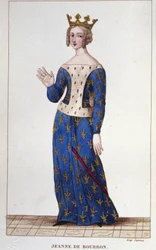 Jeanne de Bourbon (1338-1378), Königin von Frankreich von 1364 bis 1378. Gravur von 1830