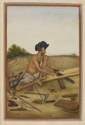 Khati oder Tarkhan, Zimmermannskaste des Punjab. Mann sägt ein Brett.