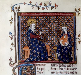 König Ludwig IX. (1214-1270) lehrt seinem Sohn, dem zukünftigen Philipp III., den Meister des Königs. Miniatur aus einem Manuskript des 14. Jahrhunderts. Chantilly, Musée Condé