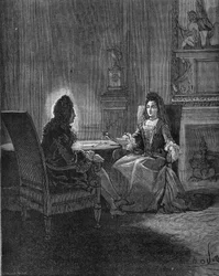 König Ludwig XIV. (1638-1715) spricht mit seiner zukünftigen Frau, Madame de Maintenon (Françoise d