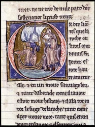 König Modreius. Manuskript: Eroberung des Heiligen Grals, geschrieben 717 Jahre nach der Passion unseres Herrn. Bibliothèque municipale de Rennes, ms. 255 (Sammlung von Romanen der Tafelrunde); Paris