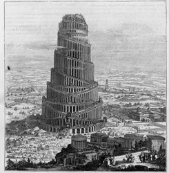 Der Turm von Babel, nach Pater Kircher - (Reduzierte Gravur von „Turris Babel“)