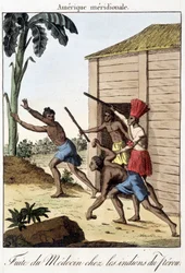Flucht des Arztes unter den Indianern von Peru (Inka) - Gravur