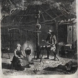 Die Holzschuhmacher. Gravur des 19. Jahrhunderts