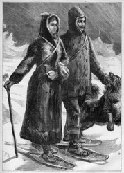 Leutnant Robert Edwin Peary in Grönland mit seiner Frau - Gravur in „Le Journal des voyages“ von 1894.
