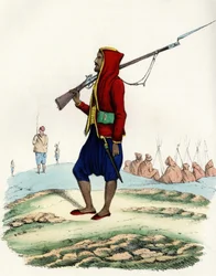 Leichte Infanterie von Emir Abd-el-Kader, Widerstand der französischen Armee Afrikas während der Algier-Expedition im Jahr 1830. In „Storia d