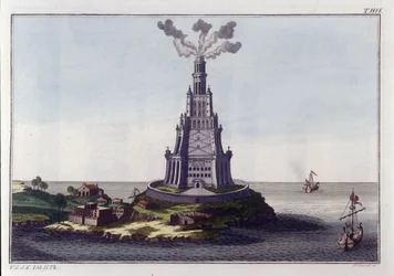Leuchtturm von Alexandria. Gravur aus dem frühen 19. Jahrhundert