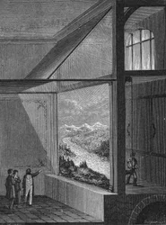 Louis Daguerre führte eine Demonstration des Dioramas und der Malweise durch