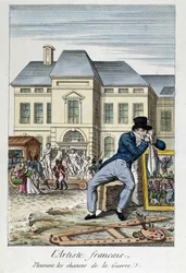 Louvre: Der französische Künstler trauert um die Chancen des Krieges, Gravur des 19. Jahrhunderts