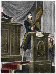 Lucien Bonaparte, französischer Politiker, spricht in der Nationalversammlung über das Gesetz zur Schaffung der Ehrenlegion, Paris