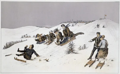Schlittenfahren - in „Sketches of Canadian Sports and Pastimes“ von Lieut. Henry Buckton Laurence