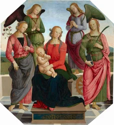 Madonna mit Kind und zwei Engeln, der Heiligen Rosa und der Heiligen Katharina von Alexandria, späte 1480er-frühe 1490er