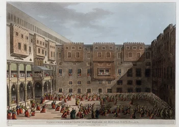 Mamluken üben im Hof des Palastes Mourad Bey