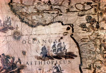 Karte von Afrika: Detail, das den Golf von Benin mit der Insel St. Helena darstellt. 17. Jahrhundert, Rom, Italienische Geographische Gesellschaft