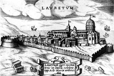 Stadtplan von Loreto (Laurentum), Gravur 16. Jahrhundert.