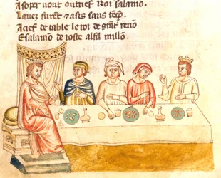 Mahlzeit des Königs und seiner Untertanen. Miniatur aus dem 12. Jahrhundert. Biblioteca Marciana, Venedig