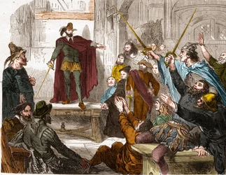 Sitzung des Komitees der Sechzehn (16) im Jahr 1588 (Rat der Vertreter der sechzehn Viertel von Paris) Aufstandskomitee, das während der Liga in Paris gebildet wurde.