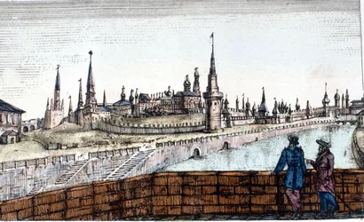 Moskau, die Moskwa. Gravur