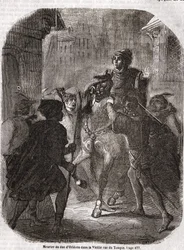 Mord an Ludwig I. von Valois, Herzog von Orléans (1372 - 1407) in der Alten Rue du Temple durch Jean Sans Peur - in „Geschichte Frankreichs“ von L.-P. Anquetil