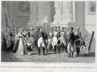 Napoleon vertraut die Kaiserin und ihren Sohn, den König von Rom, der Nationalgarde an (23. Januar 1814) - in „Fastes de Gardes nationales de France“