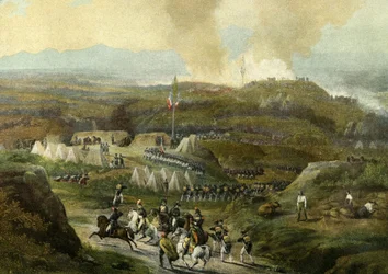 Napoleonische Kampagne von 1793: Rückeroberung des Lagers von Peyrestortes, Armee der östlichen Pyrenäen am 18. September 1793. Gravur 1868