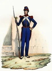Nationalgarde oder Afrikanische Miliz von Algier, 1830 von General Clausel der französischen Armee Afrikas gegründet, um die Ordnung in der Stadt zu gewährleisten. In „Storia d