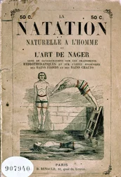 Natürliches Schwimmen mit Mann und die Kunst des Schwimmens, und Überlegungen zu Hydrotherapie-Behandlungen und der hygienischen Wirkung von kalten und heißen Bädern - Frontispiz, spätes 19. Jahrhundert
