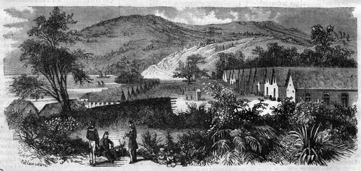 Neukaledonien - das Straflager der Insel Nou - Gravur von 1870