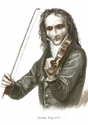Niccolò Paganini (1782 - 1840) spielt auf seiner Stradivari (Violine des italienischen Geigenbauers Antonio Stradivari).