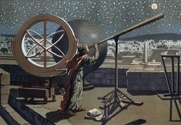 Hipparch von Nikaia (Hipparkhos) im Observatorium von Alexandria, griechischer Astronom (in Bithynien, 2. Jahrhundert v. Chr.) nach „La Ciencia y sus Hombres“ von Louis Figuier. Barcelona 1881