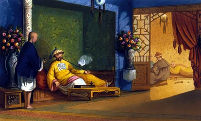 Opiumraucherei in China, Gravur um 1830