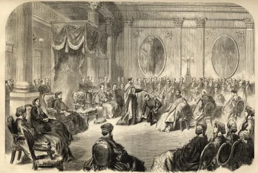 Orden des Heiligen Patrick - Der Allerleuchtendste Orden des Heiligen Patrick - Die Investitur eines Ritters im Orden des Heiligen Patrick in Dublin, Irland im 19. Jahrhundert - Gravur 1866