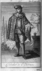 Ritterorden. Ritter von Herminei in der Bretagne im 14. Jahrhundert. In „Geschichte der militärischen Orden oder Ritter, der sicheren und routinemäßigen Milizen beider Geschlechter, die bisher gegründet wurden“. Ausgabe von Abbe Giustiniani, R.P.Bonani