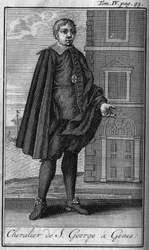 Ritterorden. Ritter des Heiligen Georg in Genua (Italien). In „History of military orders or knights, of the secure and routine militias of both sexes, which have been established so far. Edition taken from Abbe Giustiniani, R.P.Bonani, M.