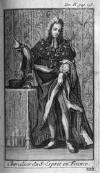 Ritterorden. Ritter des Heiligen Geistes (Orden des Heiligen Geistes) in Frankreich im 16. Jahrhundert. In „Geschichte der militärischen Orden oder Ritter, der sicheren und routinemäßigen Milizen beider Geschlechter, die bisher gegründet wurden“. Ausgabe v