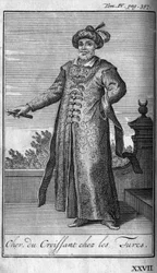 Ritterorden. Ritter des Ordens des Halbmonds bei den Türken. In „Geschichte der militärischen Orden oder Ritter, der sicheren und routinemäßigen Milizen beider Geschlechter, die bisher gegründet wurden. Ausgabe von Abbe Giustiniani, R.P.Bonani, M. Herman