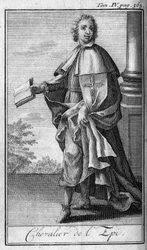 Ritterorden. Ritter des Ährenordens in der Bretagne im 14. Jahrhundert. In „Geschichte der militärischen Orden oder Ritter, der weltlichen und regulären Milizen beider Geschlechter, die bisher gegründet wurden. Ausgabe von Abbe Giustiniani, R.P.Bonani, M. 