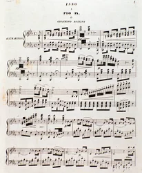 Seite der Partitur des Volksliedes für Pius IX von Gioacchino Rossini