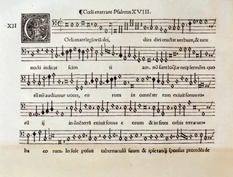 Seite der Partitur von Coeli enarrant Psalm XVIII von Willaert (1538)