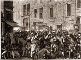 Paris IV. Arrondissement - Die Rue Quincampoix im Jahr 1720 zur Zeit des Systems von John Law (1671-1729) - „L