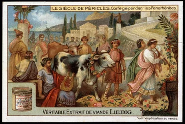 Zeitalter des Perikles (495-429 v. Chr.): Prozession während der Panathenäen - Liebig Chromolithographie