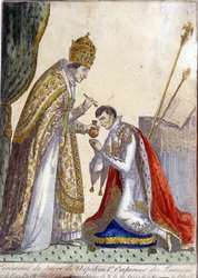 Pius VII. (Pius oder Pio) (1742-1823) salbte Napoleon I. während der Krönung des französischen Kaisers am 2. Dezember 1804 in Notre-Dame de Paris - Stich aus dem 19. Jahrhundert