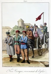 Tafel von 1811, die eine Gruppe von Kosaken nach einer Hochzeit zeigt