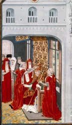 Papst Gregor XI. weihte Avignon 1370, Miniatur aus den Chroniken von Jean Froissart