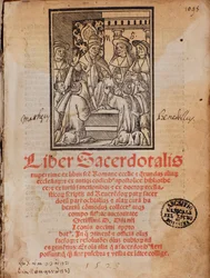 Papst Leo X. erhält das Buch Frontispiz des liturgischen Buches 
