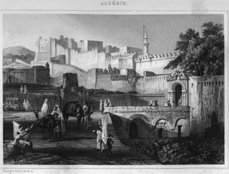 Porte Bab-Azoun in Algier, eine Festung, die während der Eroberung Algeriens durch Frankreich im Jahr 1830 von der Division Escars besetzt wurde, in „L