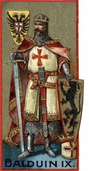 Porträt von Balduin IX. (Baudouin IX. von Flandern) oder (Baudouin VI. von Hennegau), bekannt als Baudouin von Konstantinopel, Kaiser von Konstantinopel von 1204 bis 1205 unter dem Namen Baudouin I. Chromo des späten 19. Jahrhunderts.