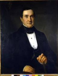 Porträt von Bartolomeo Merelli (1793-1879), erster Direktor der Scala. Anonymes Gemälde des 19. Jahrhunderts.